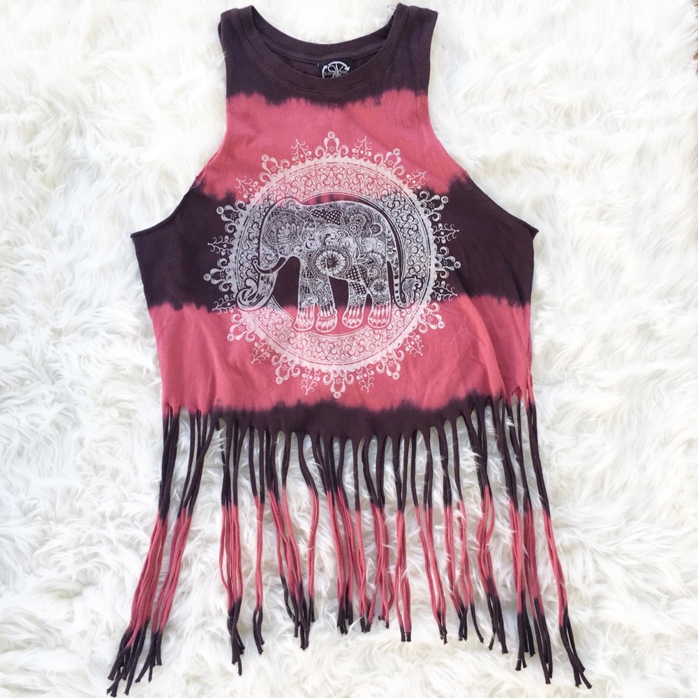 Recycled Karma Tank Pink Purple Elephant Crop Top